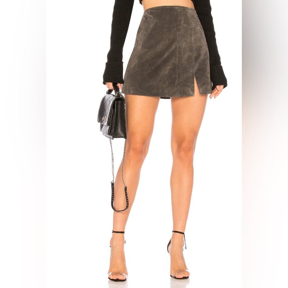 Blanknyc Genuine Leather Lined Mini French Gray Suede Skirt - Size 26